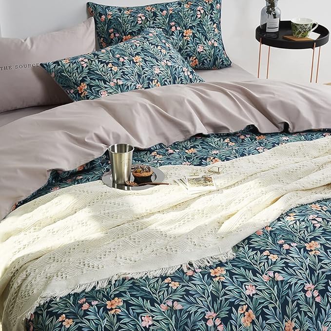 Duvet Cover King Size Set Boho Floral Pattern Vintage Soft Bedding Leaf Print Paisley Duvet Cover with Pillowcases