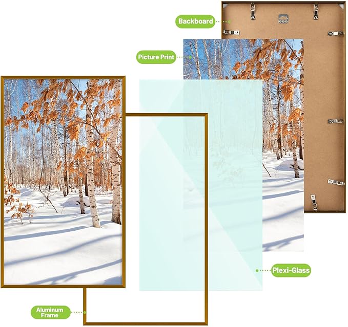 Golden State Art, 14x24 Aluminum Picture Frame, Bronze Metal Thin Poster Frames for 14 x 24 inch Photo, Acrylic Front, Wall Hook for Horizontal or Vertical Display, 3 Pack