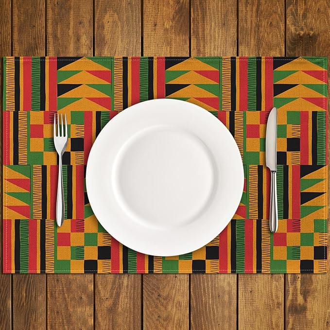 Nepnuser African Print Placemats Set of 4 Black History Month Juneteenth Heritage Festival Place Mats for Home Kitchen Dining Table Decoration (12" x 18")