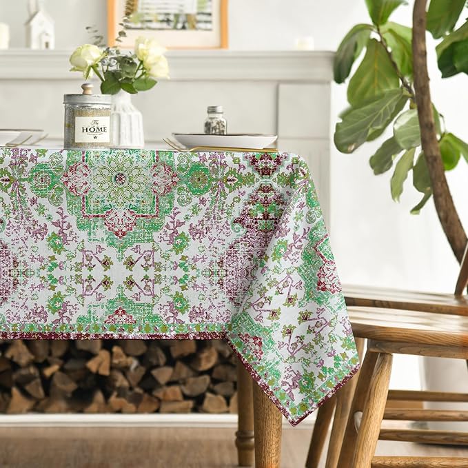 Horaldaily Boho Bohemia Style Tablecloth 52×70 Inch Rectangular, Green Vintage Country Rustic Farmhouse Magical Fall Orange Washable Seasonal Table Cover for Party Picnic Dinner Decor