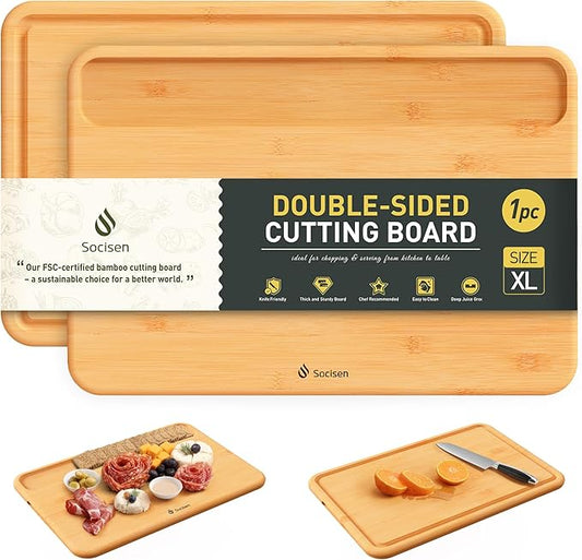 Extra Large Bamboo Cutting Board Set Over Sink Nice Solid Thick Wood Juice Groove Chopping Board Big Best Hardwood Counter Organic Vegetable Kitchen Gadgets Apartment Essentials for Meat Fruit Cheese