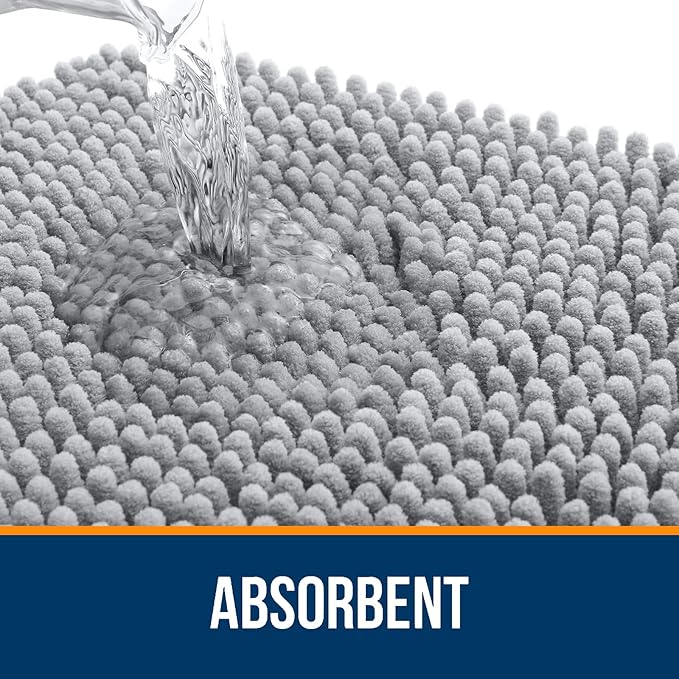 OLANLY Bathroom Rugs 47x17, Extra Soft Absorbent Chenille Bath Rugs, Rubber Backing Quick Dry, Machine Washable Bath Mats for Bathroom Floor, Tub and Shower, Home Decor Accessories, Light Grey