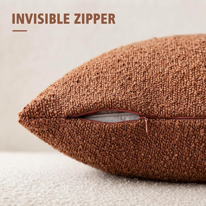 Foindtower Pack of 2 Textured Boucle Throw Pillow Covers Accent Solid Pillow Cases Cozy Soft Decorative Couch Cushion Case for Chair Sofa Bedroom Living Room Home Decor 18x18 Inch Burnt Orange Hazel