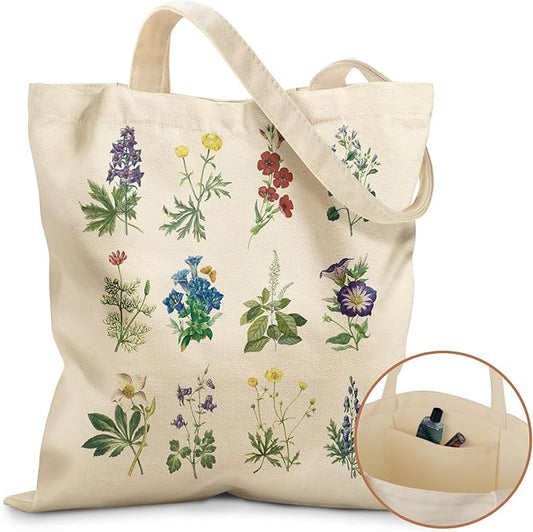 Canvas Tote Bag for Women - Aesthetic Canvas Totes with Pockets Cute Reusable Cloths Ladies Shoulder Bag