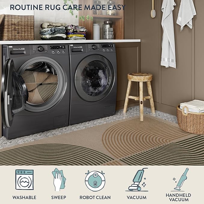 Lahome Modern Rainbow Round Entryway Rug 4ft, Circle Easy Jute Rug Washable Indoor Outdoor Patio Rug Farmhouse Front Door Mat, Contemporary Non Slip Round Carpet for Bedroom Kitchen