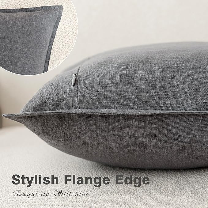 Foindtower Pack of 2, Decorative Linen Soild Throw Pillow Covers Soft Accent Square Cushion Case Boho Farmhouse Pillowcase for Chair Couch Sofa Bedroom Living Room Home Decor 20 x 20 Inch Grey