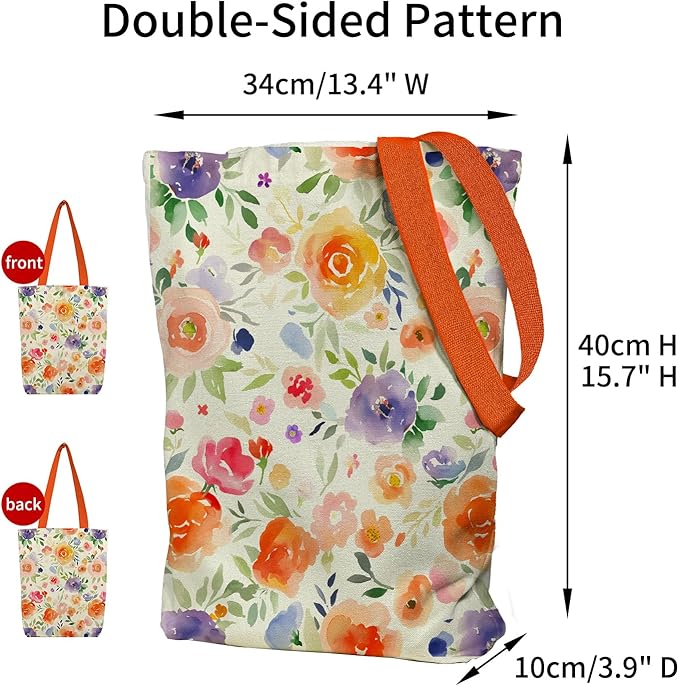 Canvas Tote Bag for Women, Aesthetic Tote Bag with Zipper Pocket for Grocery Travel Work Gift, Canvas Shopping Bag