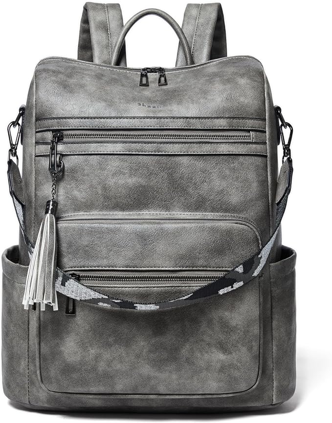 Shrrie 15.6 inch Laptop Backpack for Women,Large Leather Purse,Travel Backpacks Carry on,Water Resistant Casual Laptop Backpacks,College Backpack,Work Backpack for Women,Two-toned Deep Gray