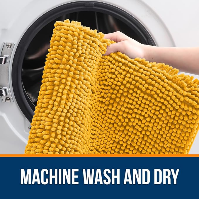 OLANLY Bathroom Rugs 36x24, Extra Soft Absorbent Chenille Bath Rugs, Rubber Backing Quick Dry, Machine Washable Bath Mats for Bathroom Floor, Tub and Shower, Home Decor Accessories, Golden Yellow