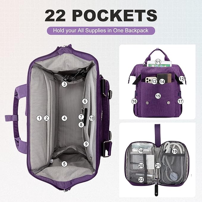 LOVEVOOK Laptop Backpack for Women Work Travel Backpack, Teacher Doctor Nurse Bags College Backpack Purse, Business Commuter Computer Laptop Bag, 17 Inch, Dark Purple-black