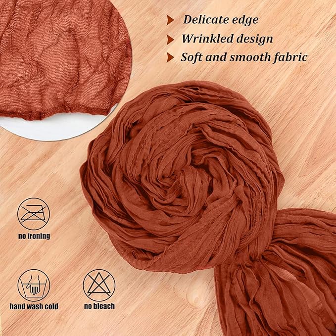 Cheesecloth Table Runner Boho Table Runner 13.3FT Long Terracotta Vintage Rustic Gauze Wedding Dining Table Decorations for Baby Shower Event Holiday Birthday Halloween Party Decorations