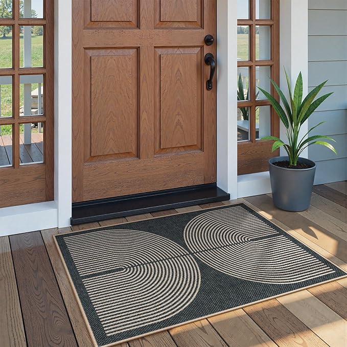 Lahome Rainbow Easy Jute Rug, 32"x48" Door Mat Black Indoor Outdoor Neutral Entryway Rug, Farmhouse Non Slip Non Shedding Lightweight Kitchen Mats for Floor Entrance