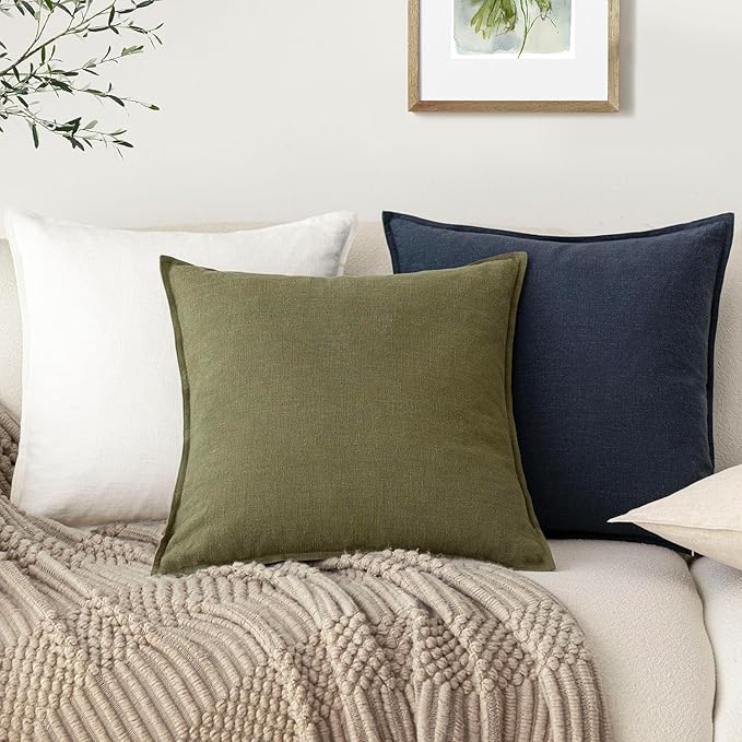 Foindtower Pack of 2, Decorative Linen Soild Throw Pillow Covers Soft Accent Cushion Case Boho Farmhouse Pillowcase for Couch Sofa Bedroom Living Room Home Decor 22 x 22 Inch Navy Blue