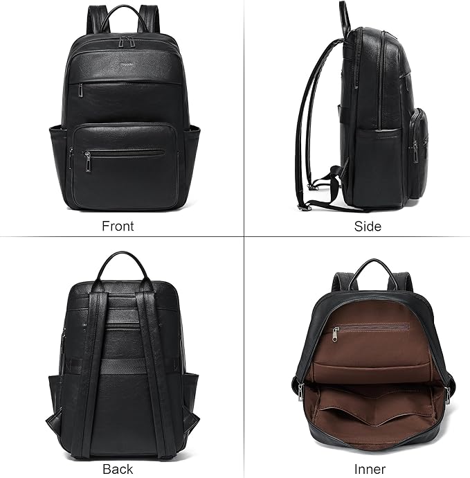 Leather Laptop Backpack for Women 15.6 Inch Laptop Travel Backpack Purse Casual Daypack with Laptop Compartment for College Work Nurse Business Weekender, Black