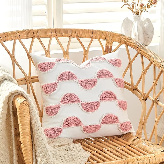 lifein 18x18 Pillow Covers-Throw Pillow Cover,Tufted Boho Jacquard Pillow Covers,Farmhouse Decorative Pillow Cover,Pillow Cases for Gift,Couch,Sofa,Bed,Chair,Living Room,Home Decor(18x18inch)