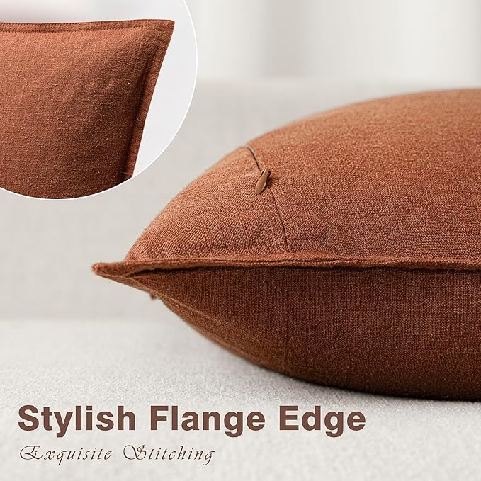 Foindtower Pack of 2, Decorative Linen Soild Throw Pillow Covers Soft Accent Cushion Case Farmhouse Neutral Pillowcase for Chair Couch Sofa Bedroom Living Room Home Decor 20 x 20 Inch Fall Rust Orange