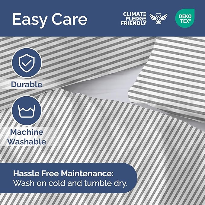 Duvet Cover Full Size Set - Extra Soft Full Size Duvet Cover 80 x 90 with 2 Pillow Shams - Hotel Luxury Easy Care and Fade Free w/Zipper Closures & Ties - Comfy Breathable Bedding Set (Grey Stripes)