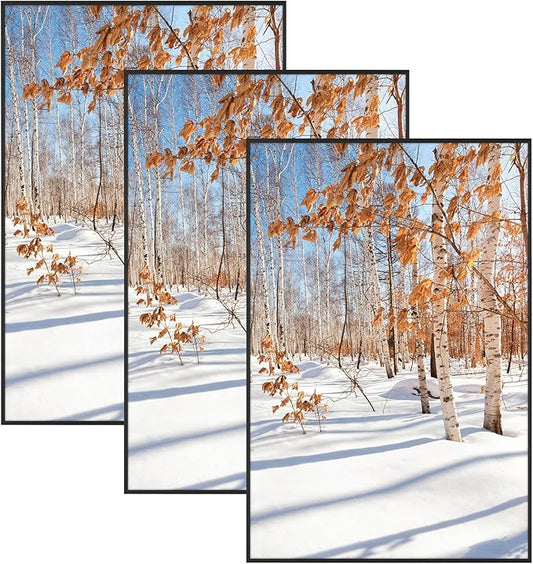Golden State Art, 24x36 Aluminum Picture Frame, Black Metal Thin Poster Frames for 24 x 36 inch Photo, Acrylic Front, Wall Hook for Horizontal or Vertical Display, 3 Pack