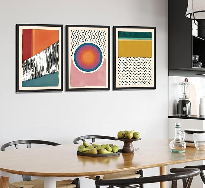 3pcs Boho Wall Art Mid Century Modern Wall Decor Posters Abstract Color Block Geometric Canvas Paintings Prints Colorful Simple Line Pictures for Living Room Bedroom Home Decoration（12x16） (Unframed,
