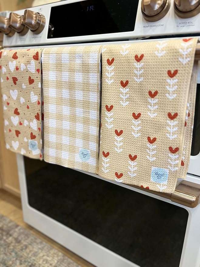 || 3 Pack|| Double Sided || Not Your Ordinary Dish Towels || Waffle Weave Microfiber|| Highly Absorbent || Hanging Loop || Dish Cloths || Modern || Designer Prints || Valentines