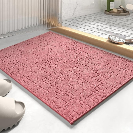 AMOAMI-Bath Mat-Absorbent Quick Dry Bathroom Floor Mats-Washable Rubber Backing Bath Mats for Bathroom Rugs Fit Under Door-Bath Rug for in Front of Sink Bathtub Shower Room, Pink 17''x24''