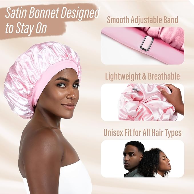 Satin Bonnet Adjustable Sleeping Silk Bonnet Black Women Men Double Layer Satin Silk Sleep Cap Hair Wrap Large Curly Hair