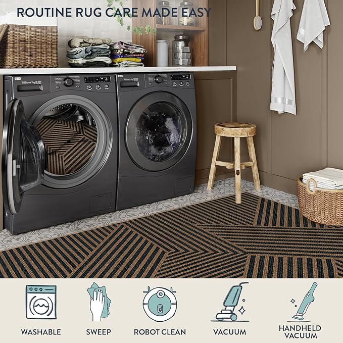 Lahome Modern Geometric Runner Rug, 2x6 Washable Rug Runners for Hallways Non Slip, Black Outdoor Carpet with Rubber Backing, Farmhouse Non Shedding Kitchen Mats for Floor Entryway