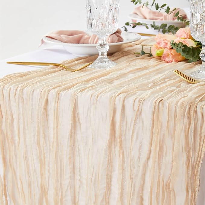 DOLOPL Beige Cheesecloth Table Runner - 10FT Gauze Sheer Centerpiece Decorations for Wedding & Baby Shower