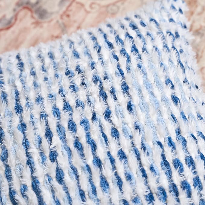 Aeckself Boho Chenille Tufted Pillow Cover 18x18 Inch, Decorative Square Throw Pillow Cover Neutral Pillowcase for Couch Bedroom Living Room, Blue White