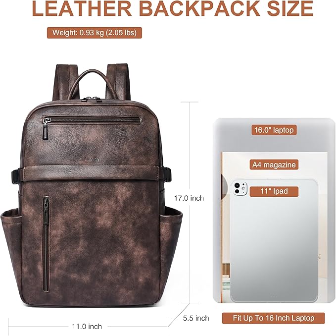 Leather Laptop Backpack for Women, 15.6 Inch Laptop Travel Backpack Purse Large Capacity Computer Bag, Casual Daypack Nurse Bag College Bookbag for School, Coffee