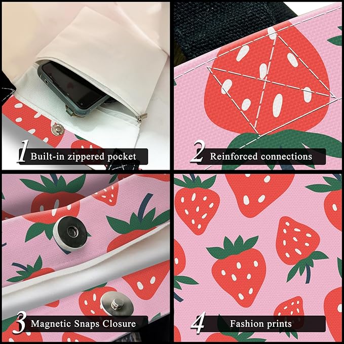 Canvas Tote Bag for Women，Cute Heavy-Duty Shoulder Bag with Zipper Pocket -Travel Tote for Grocery, Gym,Shopping