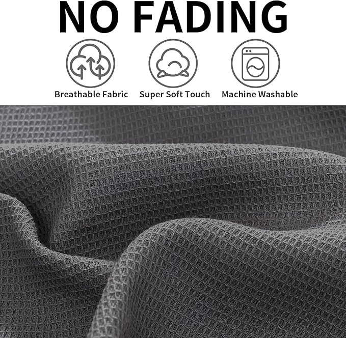 QUILTINA Dish Towels Set,100% Cotton Waffle Weave Kitchen Towels 6 Pack,14 x 14 Inches Dish Towels for Kitchen,Super Absorbent for Drying and Cleaning (Dark Grey)