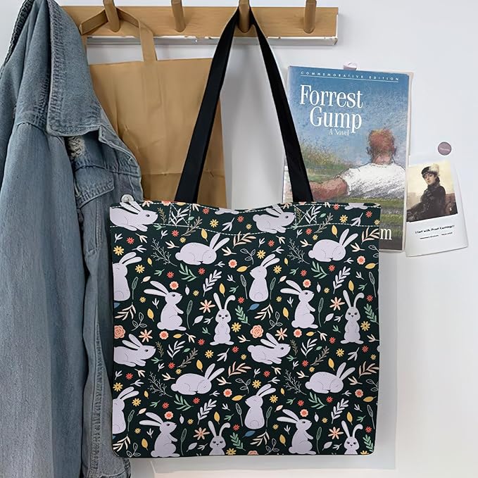 Canvas Tote Bag for Women，Cute Heavy-Duty Shoulder Bag with Zipper Pocket -Travel Tote for Grocery, Gym,Shopping