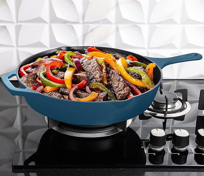 Utopia Kitchen Cast Iron Frying Pan 12 Inch, Cast Iron Chefs Pan, Pre Seasoned Skillet, Safe Grill Cookware for Indoor & Outdoor Use, Teal