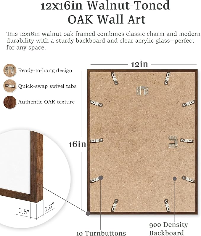 EcoHest Trendy Newspaper Framed Wall Art, 12x16 in OAK Wood Walnut Color Cool Girl Canvas Art, Magazine Bar Cart Print College Dorm Decor, Set of 1 for Bedroom Living Room