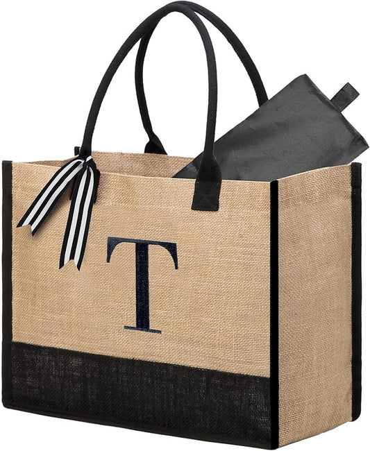 BeeGreen Embroidery Monogram Initial Tote Bag for Women Teacher Mom Friend Personalized Gift for Birthday Beach Work Wedding