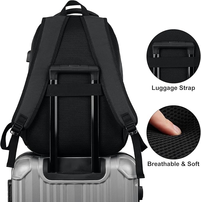 Black Backpack for Men and Women, School Backpack Teens Boys and Girls 15.6 Inch Laptop Bookbag with USB Charger for High School College Work Travel Business