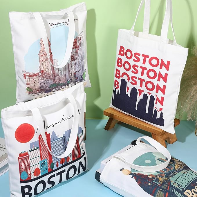 Paterr 4 Pcs City Souvenir Tote Bag-New York Chicago Seattle Los Angeles Boston San Francisco Paris Italy Las Vegas Nashville