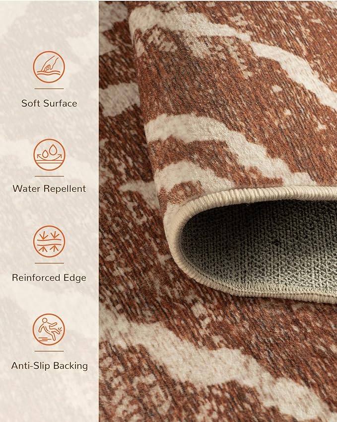 Area Rug 2x3 Rug Machine Washable Non-Slip Low Pile Print Pattern Western Rug for Living Room Bedroom Entryway Tribal Series -Yellowbrown/Cream