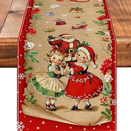 Merry Christmas Burlap Table Runner Seasonal Spring Fall Kitchen Dining Linen Table Decoration for Indoor Outdoor Home Party Dinner 13x72 Inch