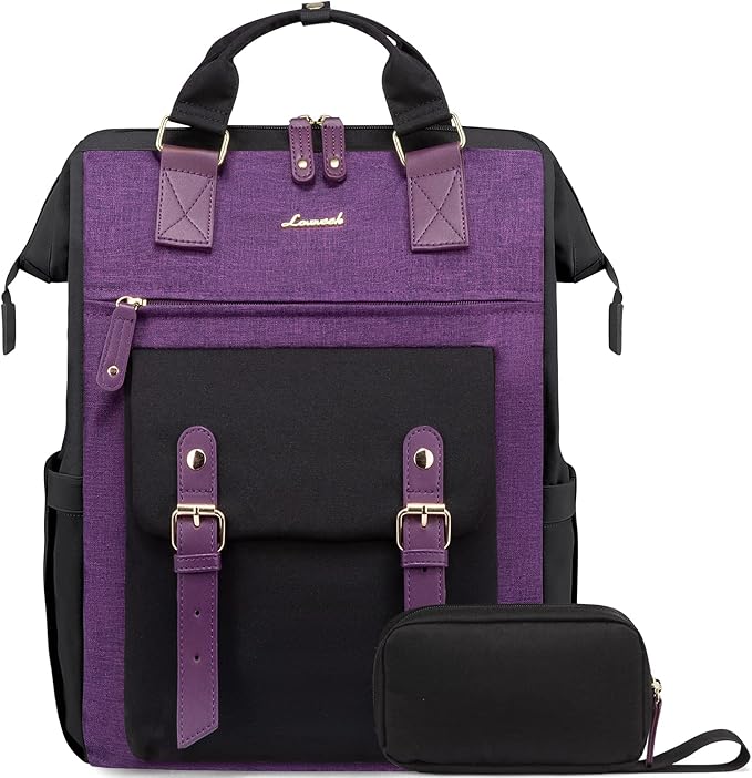LOVEVOOK Backpack for Women, Teacher Work Bag Laptop Backpack, Nurse Bags Business Laptop Bag, College Backpack Purse, Travel Back Pack, 15.6 Inch, Black-Purple