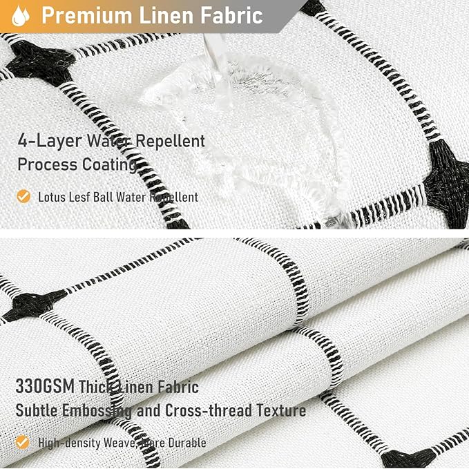 BTTN Extra Long Shower Curtain - 72x84 Inch Long Boho Chic Tassel Linen Fabric Shower Curtain Set with Hooks, Modern Farmhouse Elegant Heavy Duty Cloth Shower Curtains for Bathroom - White and Black