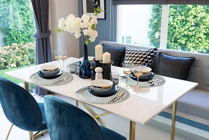 Vinyl Round Placemats Set of 4 - Non Slip Place Mats Ideal for Indoor and Outdoor Dining Table - Washable and Heat Resistant Table Mat for Kitchen Tables (Hunter Silver)