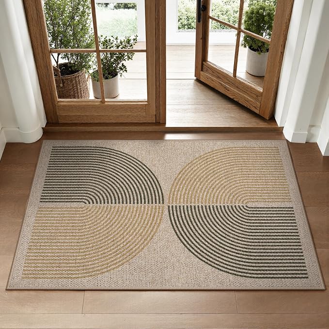Lahome Rainbow Easy Jute Rug, 2x3 Entryway Rug Indoor Outdoor Front Door Mat, Farmhouse Neutral Non Slip Non Shedding Washable Kitchen Mats for Floor Foyer