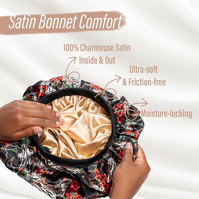 Satin Bonnet Adjustable Sleeping Silk Bonnet Black Women Men Double Layer Satin Silk Sleep Cap Hair Wrap Large Curly Hair