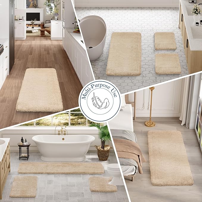 Walensee Large Bathroom Rug (24 x 48, Beige) Extra Soft and Absorbent Shaggy Mat Machine Washable Microfiber Bath Mat, Non Slip Bath Mat, Luxury Bathroom Floor Mats