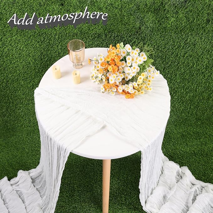 13.3FT White Cheesecloth Table Runner Transparent Boho Table Runner Rustic Gauze Wedding Dining Table Decorations for Holiday Birthday Party Baby Shower Event Decorations