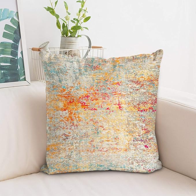 Boho Floral Throw Pillow Covers 26x26 inch Set of 2,Boho Rug Geometric Floral Pattern Decor Double Sided Pattern Cushion Cover Soft Pillow Case Living Sofa Room Bed Square Pillow Cover