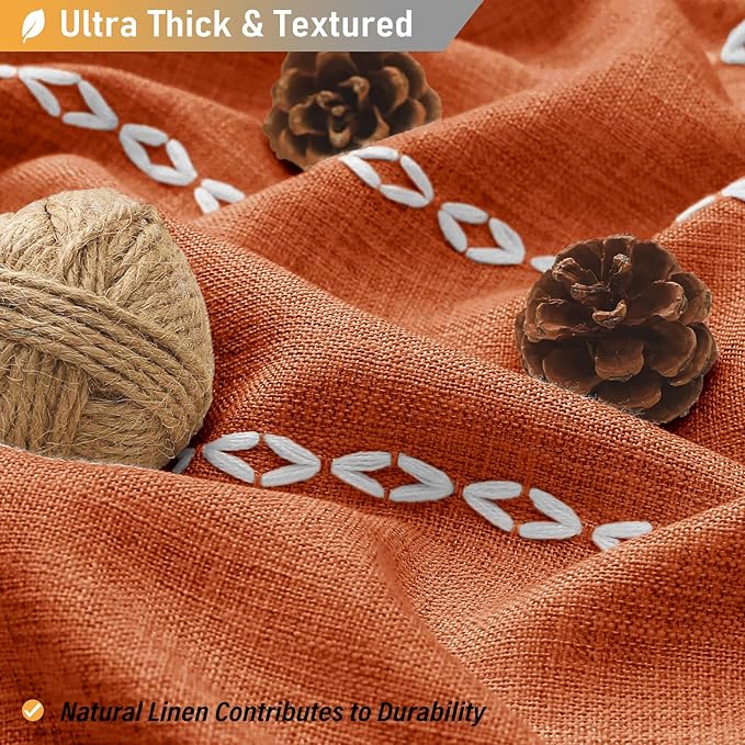 BTTN Boho Shower Stall Curtain - 36x72 Narrow Linen Ultra Thick Striped Tassel Fabric Shower Curtain Set with 6 Hook, Half Modern Farmhouse Cottage Weighted Shower Curtains for Bathroom - Burnt Orange