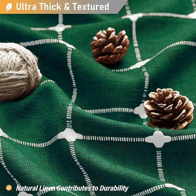 BTTN 60 Inch Stall Shower Curtain - Boho Farmhouse Linen Thick Fabric Cloth Shower Curtain Set with 10 Plastic Hooks, Bohemian Country Decorative Shower Curtain for Bathroom - 60x72 - Emerald Green